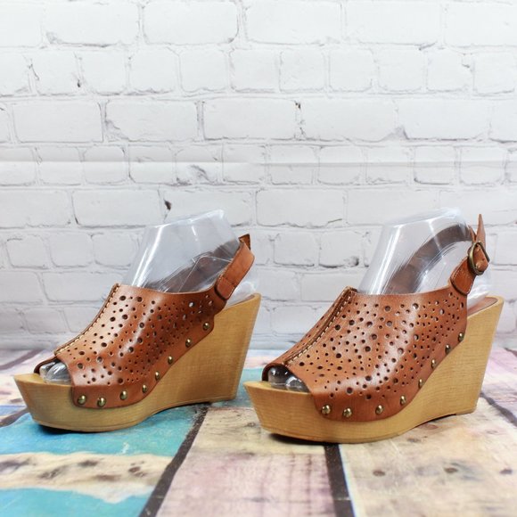 Natalia Blanco Brown Lacer Cut Leather Ankle Strap Platform Sandals Size 9 M - Picture 2 of 9